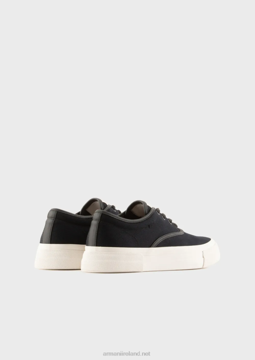 Men 086V1931 Canvas Sneakers With Vegetable-Tanned Leather Details Armani Navy Blue