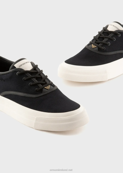 Men 086V1931 Canvas Sneakers With Vegetable-Tanned Leather Details Armani Navy Blue