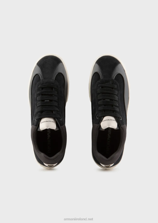 Men 086V1932 Suede And Nylon Sneakers Armani Navy Blue