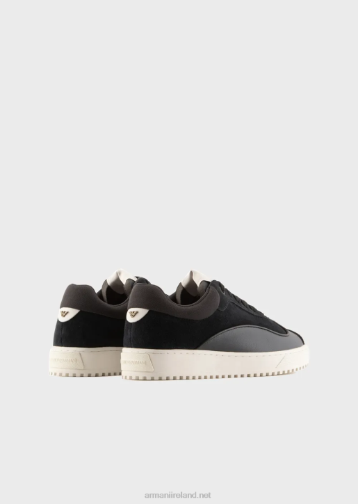 Men 086V1932 Suede And Nylon Sneakers Armani Navy Blue
