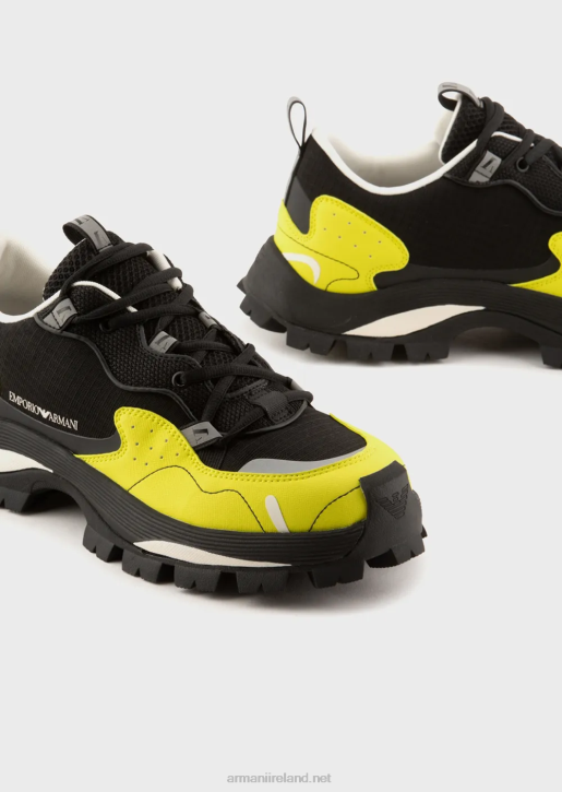 Men 086V1933 Ripstop Nylon And Mesh Sneakers With Hiking-Style Laces Armani Deep Black