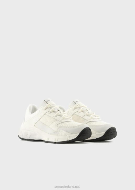 Men 086V1935 Suede Sneakers With Knit Details Armani White