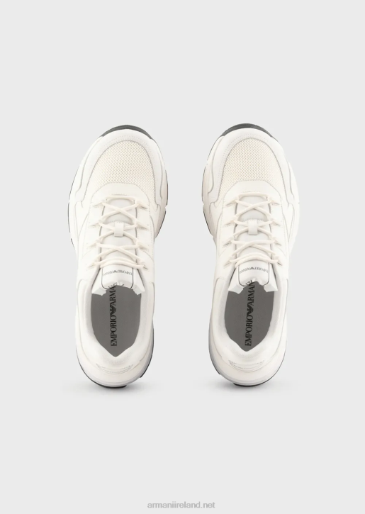 Men 086V1935 Suede Sneakers With Knit Details Armani White