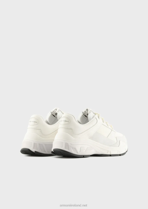Men 086V1935 Suede Sneakers With Knit Details Armani White