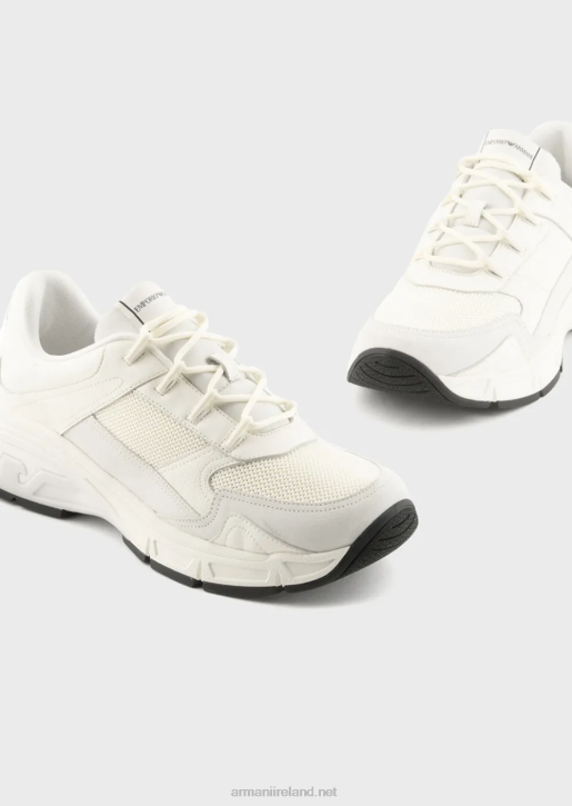 Men 086V1935 Suede Sneakers With Knit Details Armani White