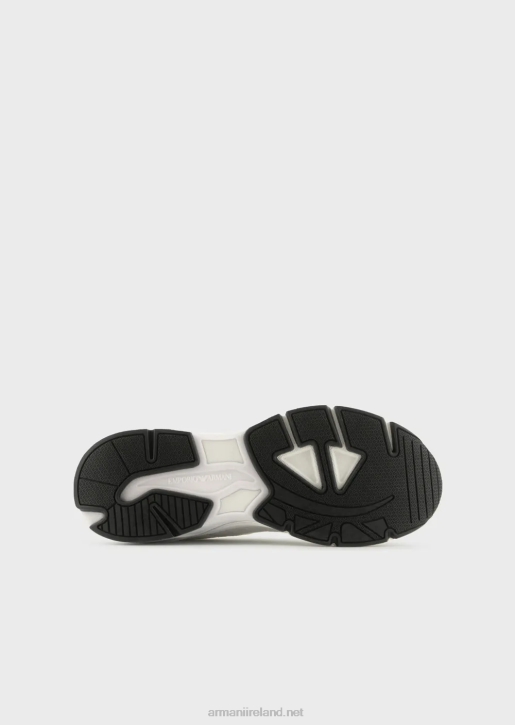 Men 086V1935 Suede Sneakers With Knit Details Armani White