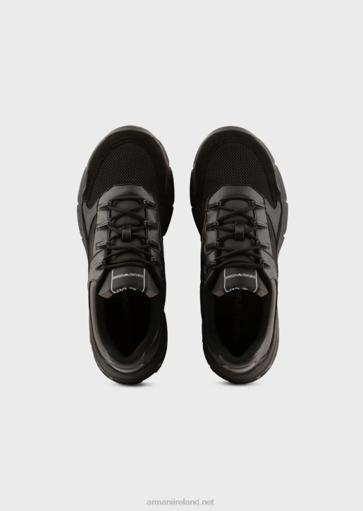 Men 086V1936 Suede Sneakers With Knit Details Armani Black