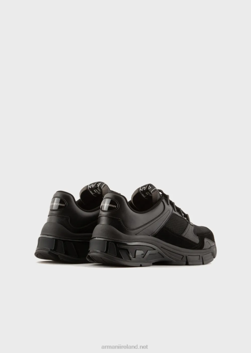 Men 086V1936 Suede Sneakers With Knit Details Armani Black