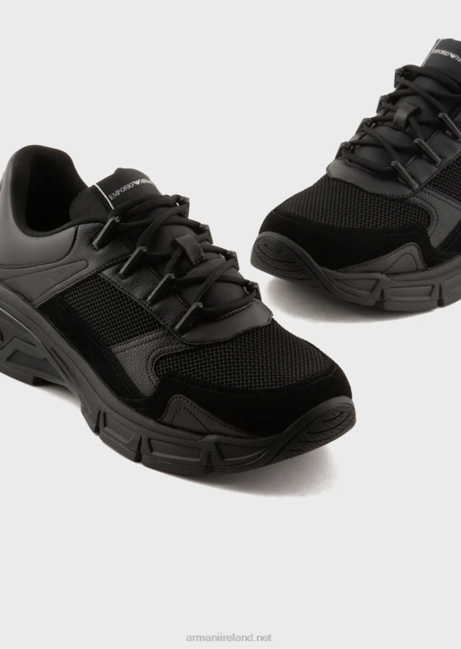 Men 086V1936 Suede Sneakers With Knit Details Armani Black