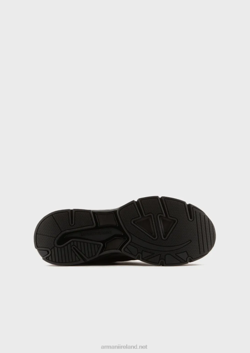Men 086V1936 Suede Sneakers With Knit Details Armani Black