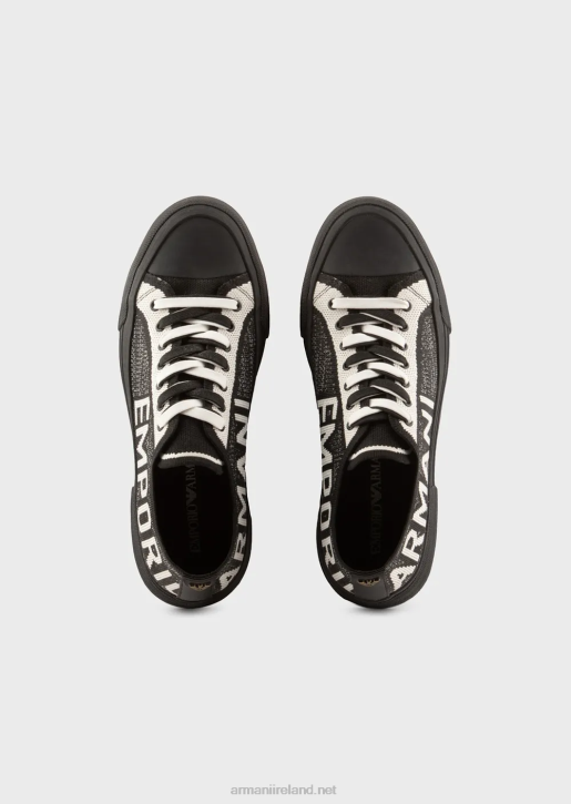 Men 086V1938 Recycled Knit Sneakers With Jacquard Logo Armani Black