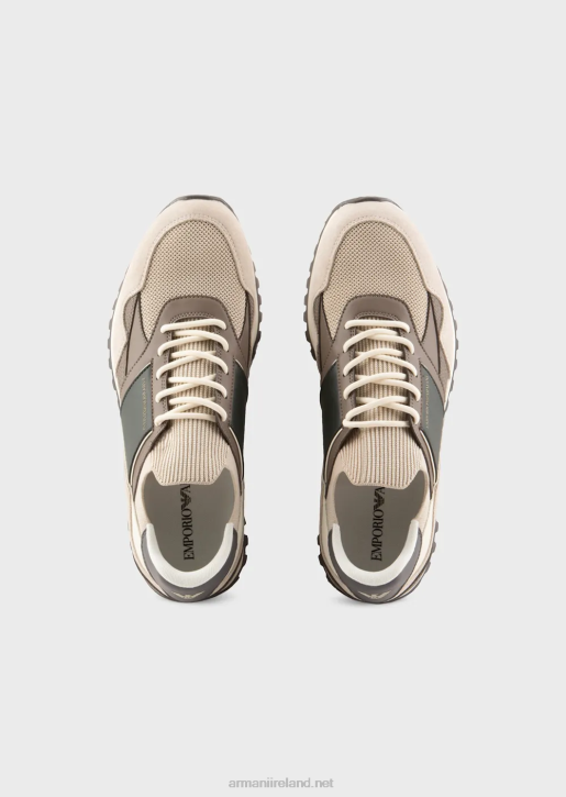 Men 086V1939 Suede And Mesh Sneakers Armani Beige