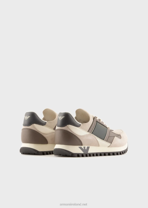 Men 086V1939 Suede And Mesh Sneakers Armani Beige