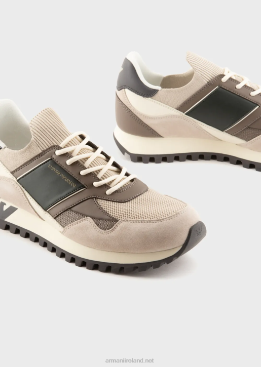 Men 086V1939 Suede And Mesh Sneakers Armani Beige