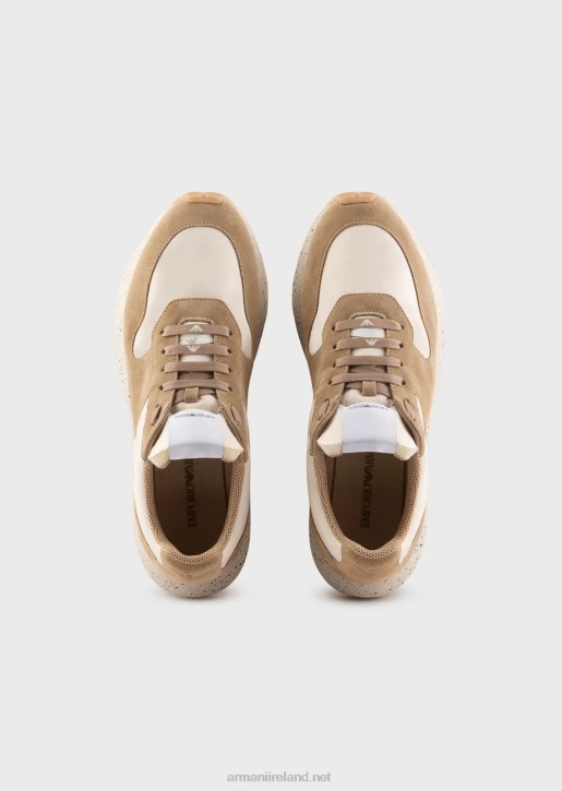 Men 086V1941 Sustainable Collection Crust Leather And Eco-Nylon Sneakers Armani Beige