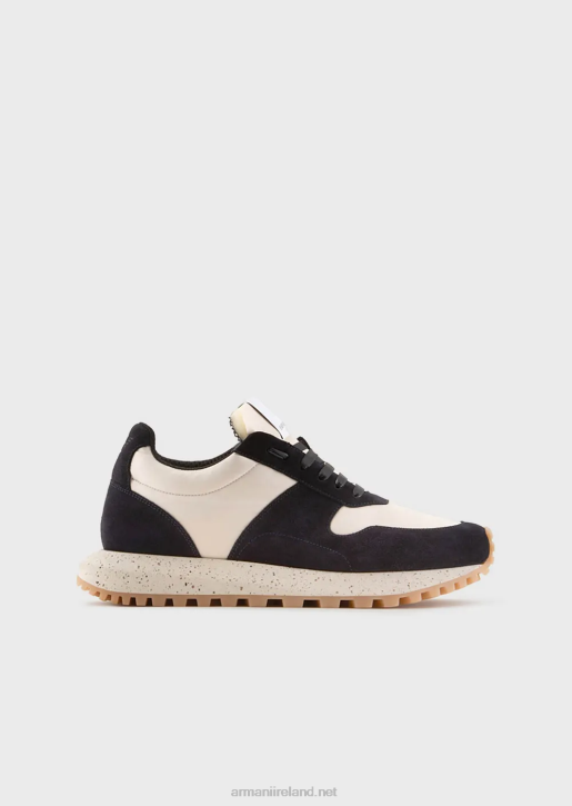 Men 086V1942 Sustainable Collection Crust Leather And Eco-Nylon Sneakers Armani Blue