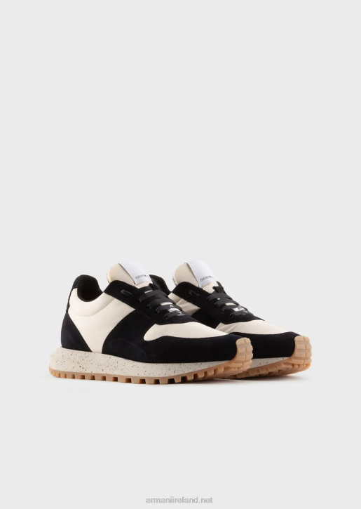 Men 086V1942 Sustainable Collection Crust Leather And Eco-Nylon Sneakers Armani Blue