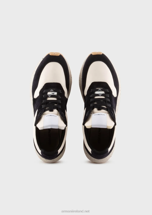 Men 086V1942 Sustainable Collection Crust Leather And Eco-Nylon Sneakers Armani Blue
