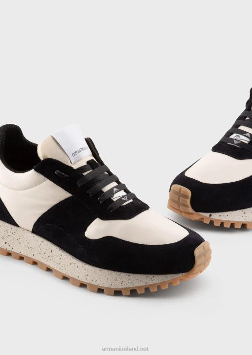Men 086V1942 Sustainable Collection Crust Leather And Eco-Nylon Sneakers Armani Blue