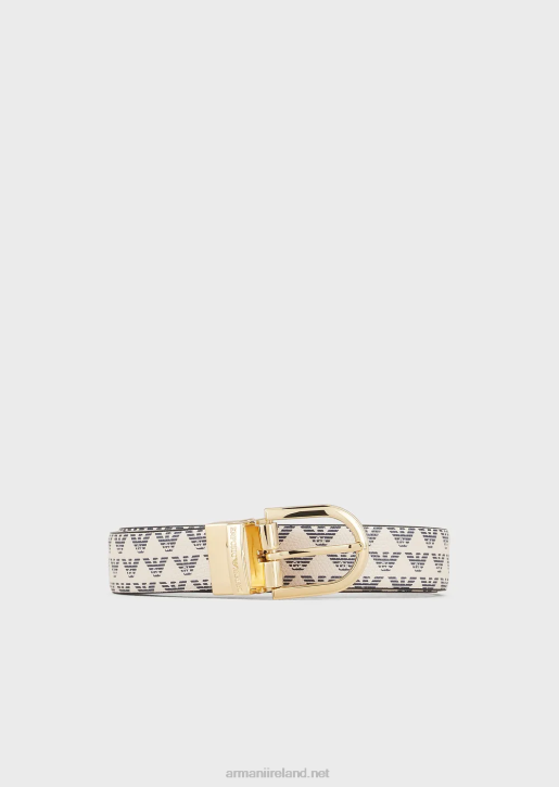 Women 086V747 All-Over Eagle Two-Toned Reversible Belt Armani Blue Logo