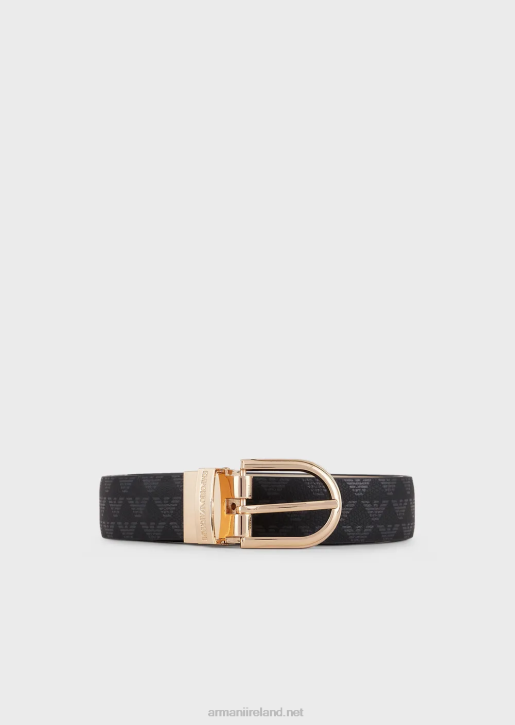 Women 086V748 All-Over Eagle Two-Toned Reversible Belt Armani Black Logo