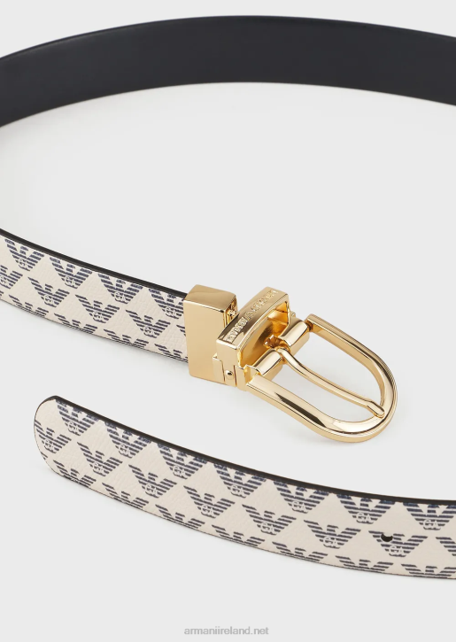 Women 086V748 All-Over Eagle Two-Toned Reversible Belt Armani Black Logo