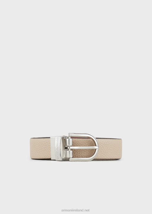 Women 086V749 Reversible Two-Tone Belt With Deer Print Armani Beige