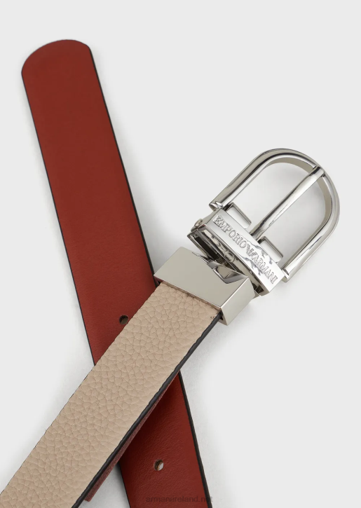 Women 086V749 Reversible Two-Tone Belt With Deer Print Armani Beige