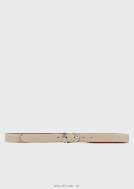 Women 086V749 Reversible Two-Tone Belt With Deer Print Armani Beige