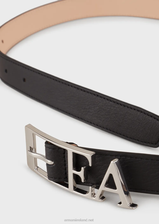 Women 086V758 Deer-Print Leather Belt With Contoured Ea Buckle Armani Black