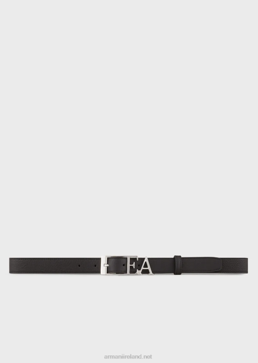 Women 086V758 Deer-Print Leather Belt With Contoured Ea Buckle Armani Black