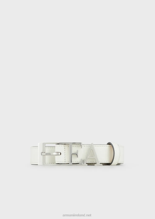 Women 086V759 Deer-Print Leather Belt With Contoured Ea Buckle Armani Milky White
