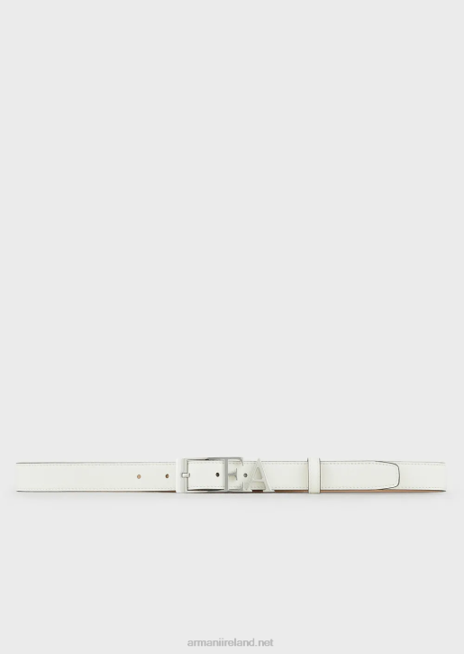 Women 086V759 Deer-Print Leather Belt With Contoured Ea Buckle Armani Milky White