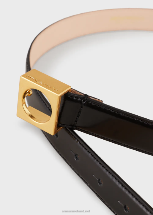 Women 086V761 Brushed-Leather Belt With Geometric Buckle Armani Black