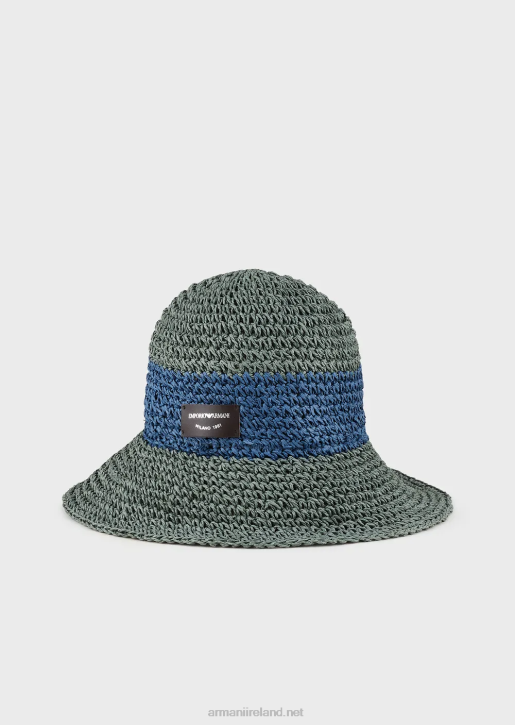 Women 086V773 Woven Raffia Cloche Hat With Logo Patch Armani