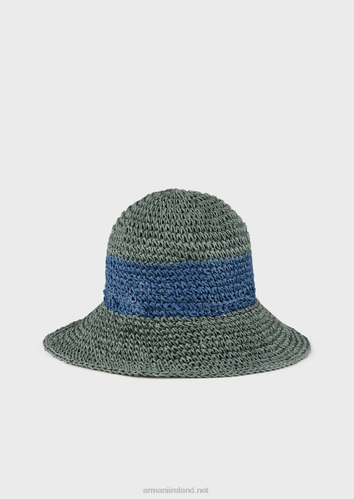 Women 086V773 Woven Raffia Cloche Hat With Logo Patch Armani