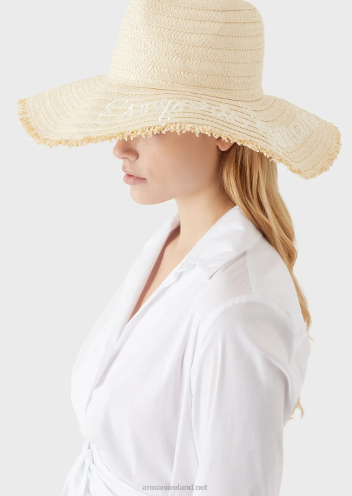 Women 086V774 Paper Yarn Beach Hat With Embroidered Logo Armani
