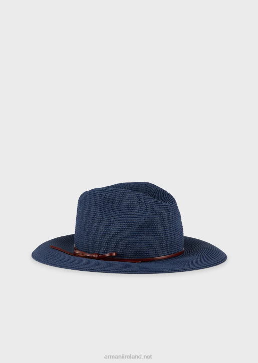 Women 086V775 Woven Paper-Yarn Hat With Leather Strap And Brim Armani