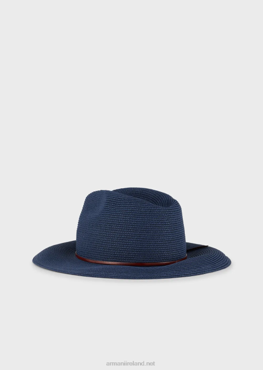 Women 086V775 Woven Paper-Yarn Hat With Leather Strap And Brim Armani