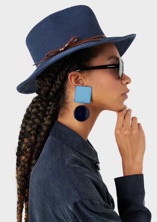 Women 086V775 Woven Paper-Yarn Hat With Leather Strap And Brim Armani