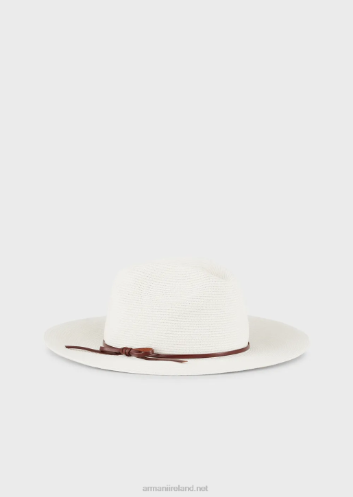 Women 086V776 Woven Paper-Yarn Hat With Leather Strap And Brim Armani