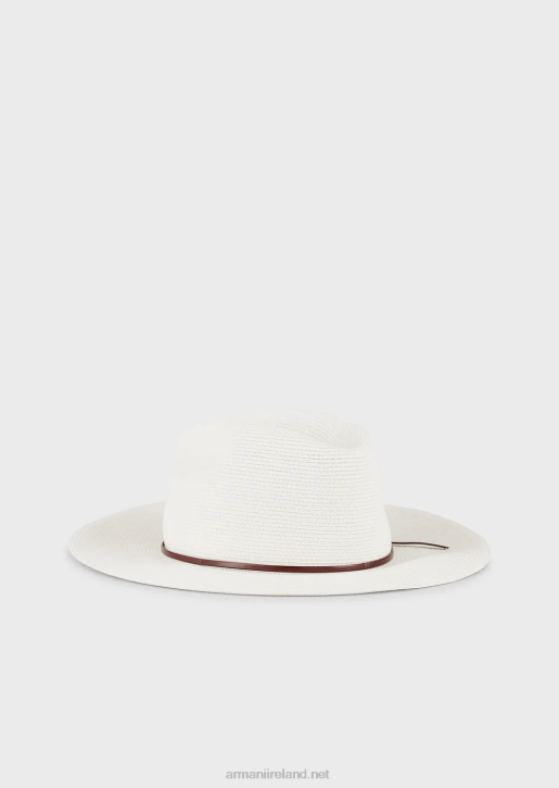 Women 086V776 Woven Paper-Yarn Hat With Leather Strap And Brim Armani