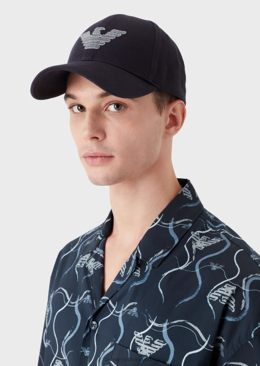 Women 086V777 Beach Baseball Cap With Terrycloth Eagle Patch Armani Navy Blue
