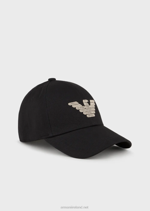 Women 086V778 Beach Baseball Cap With Terrycloth Eagle Patch Armani Black