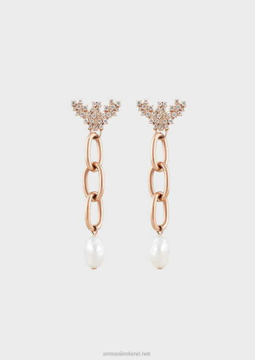 Women 086V781 White Freshwater Pearl Drop Earrings Armani Rose Gold