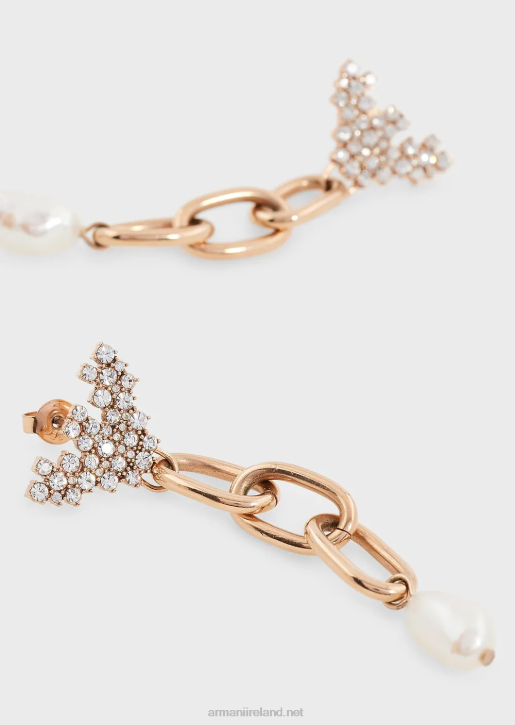 Women 086V781 White Freshwater Pearl Drop Earrings Armani Rose Gold