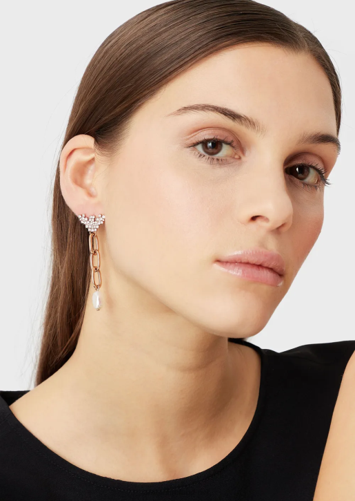 Women 086V781 White Freshwater Pearl Drop Earrings Armani Rose Gold