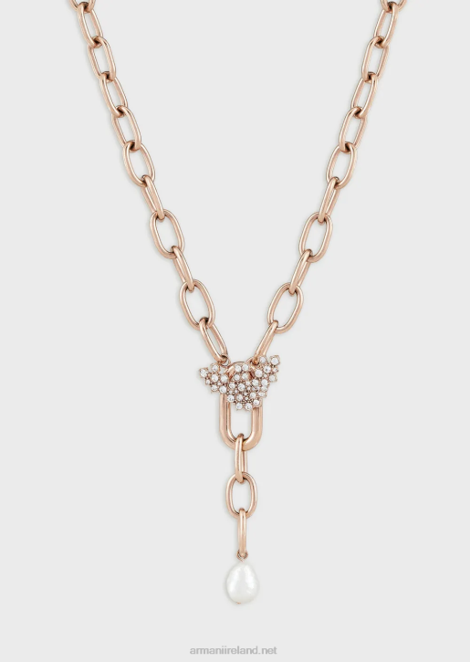 Women 086V782 White Freshwater Pearl Y-Neck Necklace Armani Rose Gold