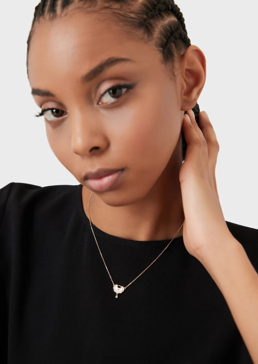 Women 086V791 Rose Gold-Tone Sterling Silver Pendant Necklace Armani Rose Gold