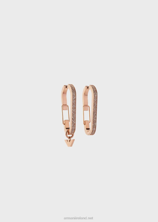 Women 086V795 Rose Gold-Tone Stainless Steel Hoop Earrings Armani